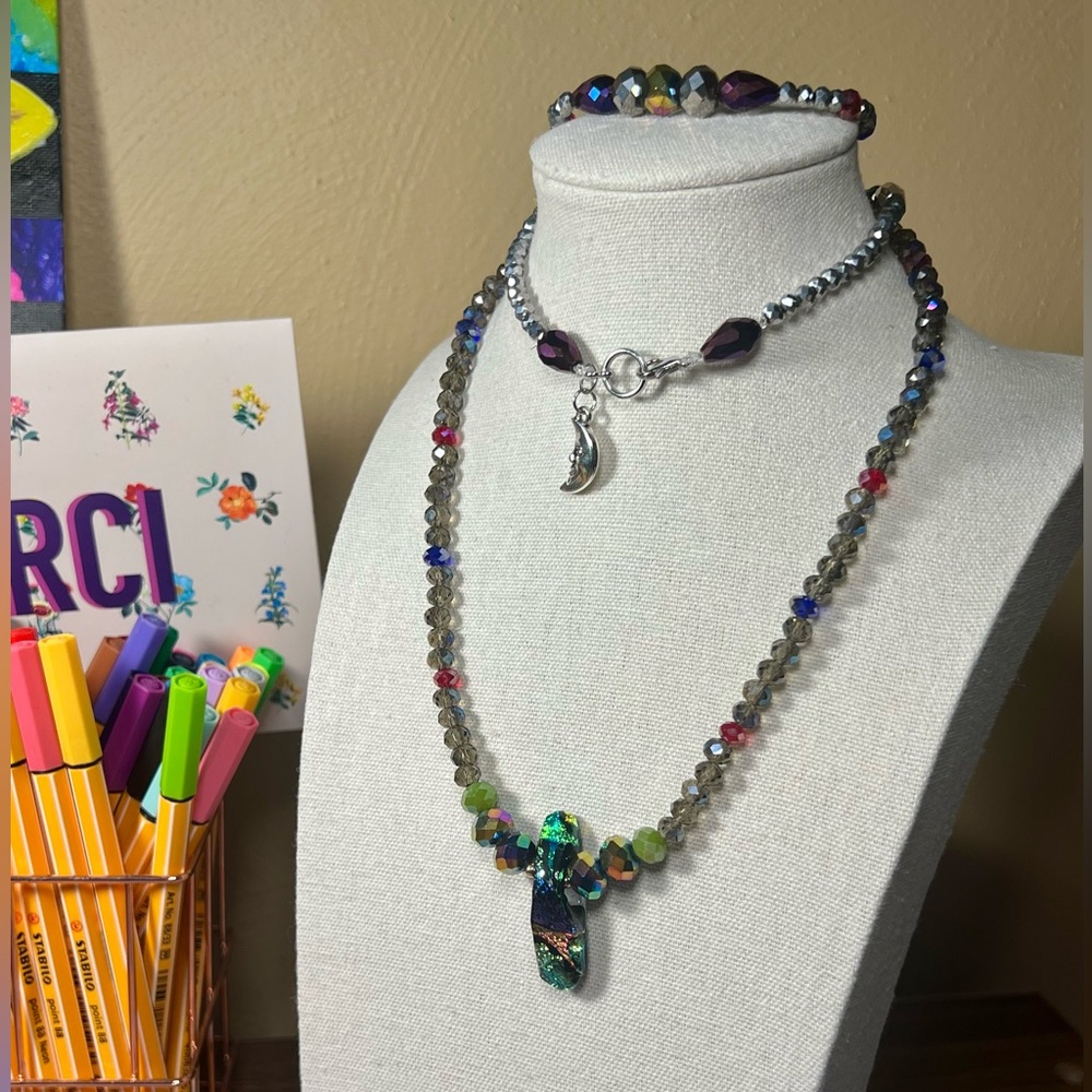 “Cosmic Confetti” Artisan Glass Necklace & Bracelet Set